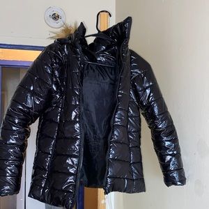 Black shiny coat puffer like new